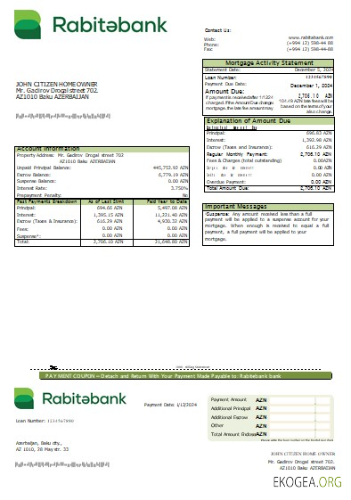 Relevé hypothécaire de la banque Rabitebank d'Azerbaïdjan scr
